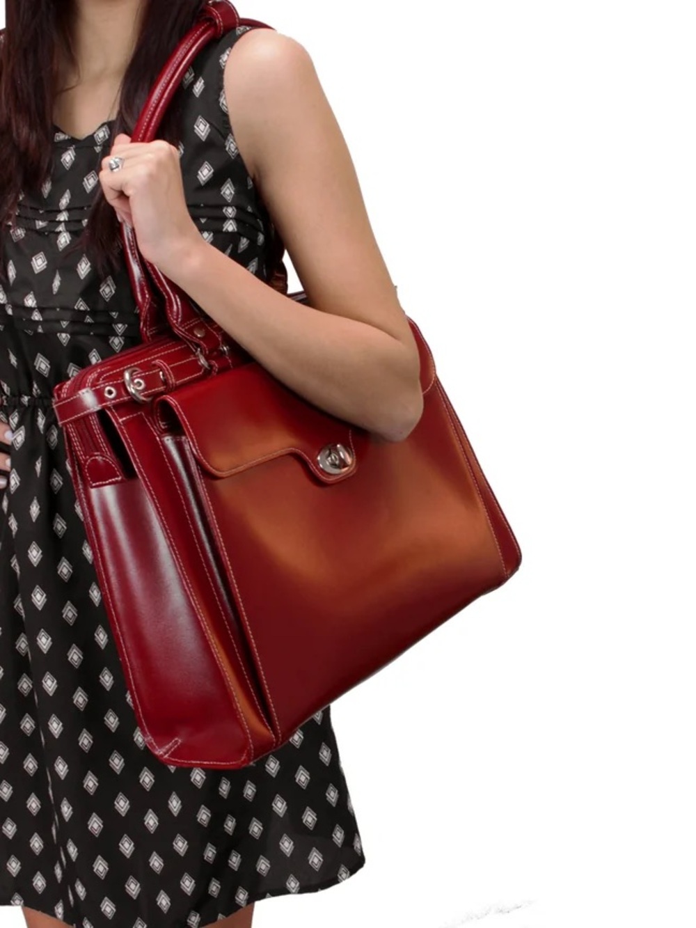 Genuine Leather Red Tote Bag by McKlein, NWT